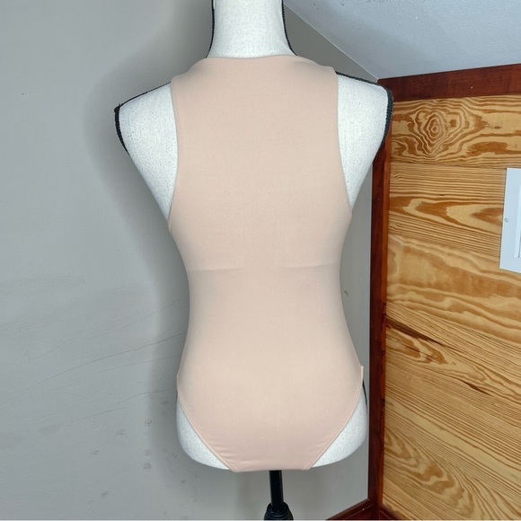 Zara Nude Beige Tan Sleeveless Snap Bottom High Neck Bodysuit Small - Picture 3 of 11